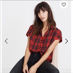 Madewell Red Plaid Central Top (Size S)